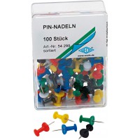 54299 epingles Diabolo forme de dans une boite transparente, 100 Pieces, farbigsortiert