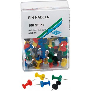 54299 epingles Diabolo forme de dans une boite transparente, 100 Pieces, farbigsortiert