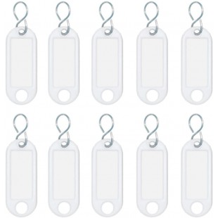 262103400 Porte-cles en plastique avec crochets en S, etiquettes amovibles, Lot de 10, blanc
