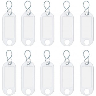 262103400 Porte-cles en plastique avec crochets en S, etiquettes amovibles, Lot de 10, blanc