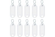 262103400 Porte-cles en plastique avec crochets en S, etiquettes amovibles, Lot de 10, blanc