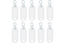 262103400 Porte-cles en plastique avec crochets en S, etiquettes amovibles, Lot de 10, blanc