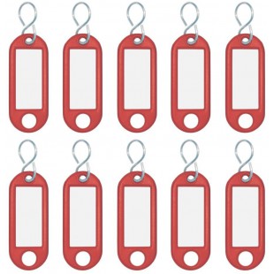 262103402 Porte-cles plastique (avec crochets en S, interchangeables etiquettes) Lot de 10, Rouge
