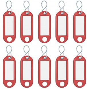 262103402 Porte-cles plastique (avec crochets en S, interchangeables etiquettes) Lot de 10, Rouge