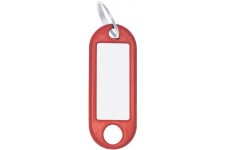 ® Lot de 10 porte-cles en plastique et metal avec anneau Ø 18 mm 52 x 21 x 3 mm Rouge