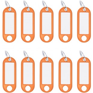 262101806 Porte-cles avec anneau, interchangeables etiquettes en plastique, 10 pieces, orange
