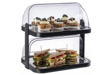  Buffet Showcase"Double Decker" - 2 capots transparents s'ouvrant des deux cotes, 2 plateaux en acier inoxydable, 4 batteries de