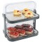  Buffet Showcase"Double Decker" - 2 capots transparents s'ouvrant des deux cotes, 2 plateaux en acier inoxydable, 4 batteries de