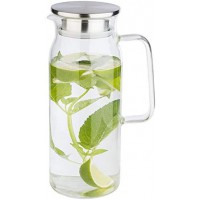 Carafe en verre pour eau et limonade, recipient en verre (Ø x H) : 10 x 26 cm avec couvercle en acier inoxydable et double fonct