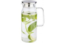 Carafe en verre pour eau et limonade, recipient en verre (Ø x H) : 10 x 26 cm avec couvercle en acier inoxydable et double fonct