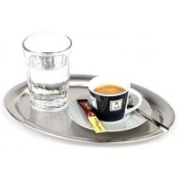  plateau de service "Kaffeehaus", plateau classique de cafe viennois, plateau en acier inoxydable, poli mat, ovale, bord roule, 