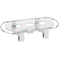 APS 35065 Chauffe-Plat, 3 bougies 34 x 18 cm, h :6 cm, plateau en verre et metal chrome