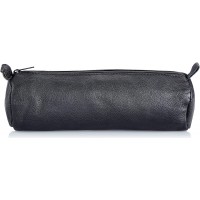 43031 - Trousse a  Crayons en Cuir veritable - Noir - Trousse env. 21 x 6 cm Trousse a  Crayons Ronde avec Fermeture eclair