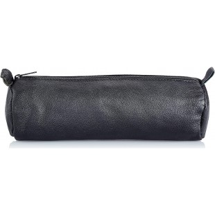 43031 - Trousse a  Crayons en Cuir veritable - Noir - Trousse env. 21 x 6 cm Trousse a  Crayons Ronde avec Fermeture eclair