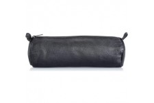 43031 - Trousse a  Crayons en Cuir veritable - Noir - Trousse env. 21 x 6 cm Trousse a  Crayons Ronde avec Fermeture eclair