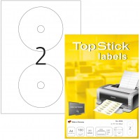 TopStick 8656 etiquettes pour CD A4 ( 117 mm Maxi, 100 feuilles, papier, mat) auto-adhesives, imprimables, autocollantes permane