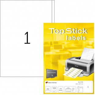 TopStick - Pochette de 100 etiquettes autocollantes multi-usages (200 x 297 mm) Personnalisables et imprimables, Impression lase