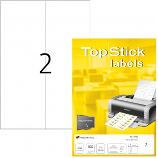 TopStick - Pochette de 200 etiquettes autocollantes multi-usages (105 x 297 mm) Personnalisables et imprimables, Impression lase