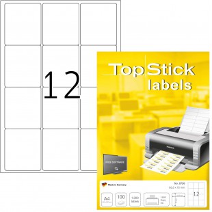 TopStick - Pochette de 1200 etiquettes autocollantes multi-usages (63,5 x 72 mm) Personnalisables et imprimables, Impression las