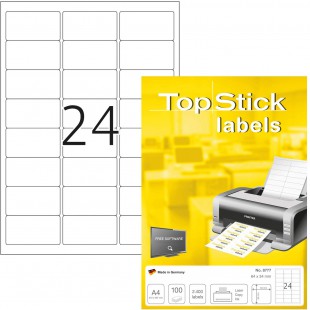 TopStick - Pochette de 2400 etiquettes d'adressage autocollantes (64 x 34 mm) Personnalisables et imprimables, Impression laser 