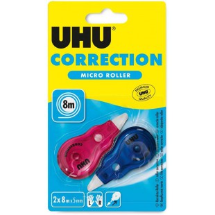 UHU Rollers de correction micro - Ruban correcteur rapide, propre et precis, blanc, lot 2 de 8m x 5mm