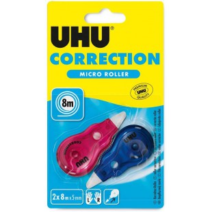 UHU Rollers de correction micro - Ruban correcteur rapide, propre et precis, blanc, lot 2 de 8m x 5mm