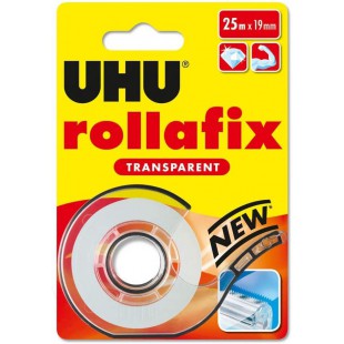 UHU Rollafix - Ruban adhesif, transparent, ne jaunit pas, devidoir avec recharge, 25 m x 19 mm