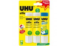 UHU 45290 - Batons de colle 3 Set, 2 Stic avec 1 Stic Magic, 21 g