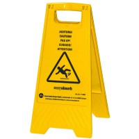 easy Absorb P-10007 Plaque de signalisation antiderapante Attention ! » Support rabattable multilingue jaune 57 cm