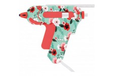 E-17201 00 Mini pistolet a  colle a  motif floral avec 2 batons de colle Turquoise/rouge