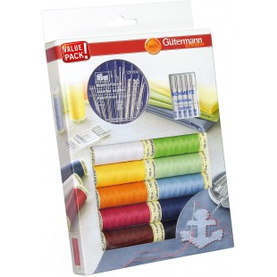 734562 Lot de 10 bobines de Fil avec Aiguilles a  Coudre Prym Multicolore 100 m, Polyester, Set de 1000 Pieces