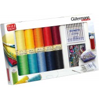 Sew-All Assortiment de Fils a  Coudre 100 m x 12 bobines avec Aiguilles Schmetz Assorties et epingles a  tete perlee Prym, Color