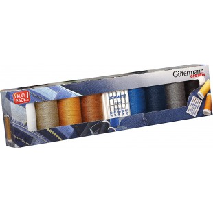 Gutermann creativ Set de fil a  coudre avec 8 bobines fil jeans professionnel Denim 100 m dans des coloris typiques pour couture