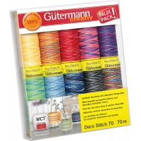 Gutermann creativ Set de fil a  coudre avec 10 bobines de fil decoratif Deco Stitch 70 70 m, differentes couleurs multicolores