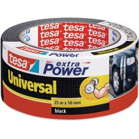 Tesa extra Power Universal - Ruban Adhesif Toile pour Reparations, Fixation, Regroupement, etancheite ou Emballage - Noir - 25 m