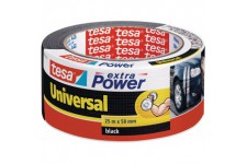 Tesa extra Power Universal - Ruban Adhesif Toile pour Reparations, Fixation, Regroupement, etancheite ou Emballage - Noir - 25 m