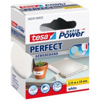 Tesa extra Power Perfect - Ruban Adhesif Toile - Ruban de Reparation pour Artisanat, Fixation, Renforcement et etiquetage - Blan