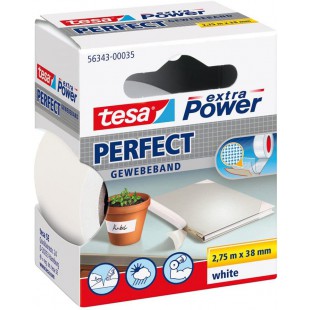 Tesa extra Power Perfect - Ruban Adhesif Toile - Ruban de Reparation pour Artisanat, Fixation, Renforcement et etiquetage - Blan