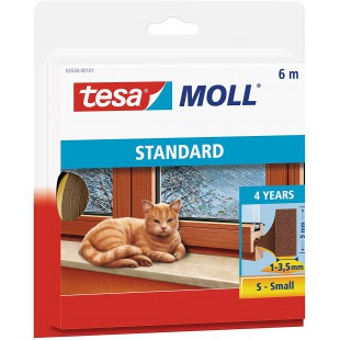 Tesa Calfeutrer Joint Portes & Fenetres - Profil I standard - Joint d'isolation Adhesif en Mousse - Marron - 6 m x 9 mm x 4 mm