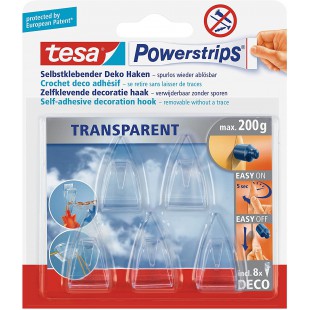 tesa Powerstrips 58900-00013-03 Lot de 5 crochets decoratifs Transparent Jusqu'a  200 g