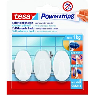 Tesa Powerstrips Crochets Amovibles OVAL - Fixation Extra Forte - Crochet Adhesif pour Verre, Carrelage, Bois, Plastique et autr