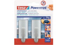 Tesa 580550000403 Powerstrips Pack de 2 Crochets design avec 4 Languettes Gris