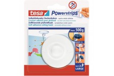 Tesa Powerstrips Crochet Fixation Plafond - Crochet Adhesif pour Plafonds et Decorations Suspendues - Crochet en Plastique Blanc