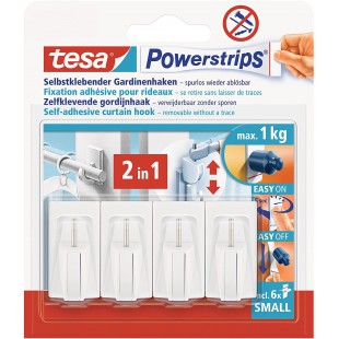 Tesa Powerstrips Crochets de Fixation Auto-Adhesifs SMALL Pour Rideaux et Store d'une Charge Jusqu'a 1 kg - Amovible