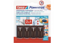 Tesa 58047-00002-00 Lot de 4 fixations pour rideaux Powerstrips avec 6 petits autocollants double-face (Marron) (Impo