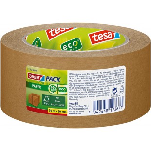 Lot de 6 : Tesa Ruban Adhesif Papier Kraft EcoLogo - Adhesif d'Emballage en Papier ecologique ,60 % de Materiaux Naturels - Marr