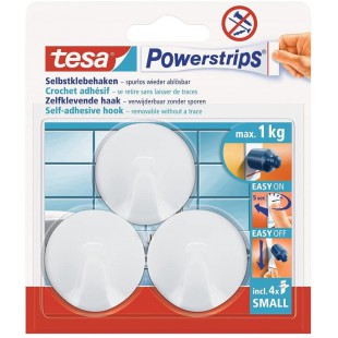 Tesa 57577-00000-00 Powerstrips 3 mini crochets rond + 4 Mini Languettes Blanc