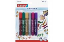 Tesa Glitter Deco Pack de 6 Styos Colles Paillettes Classique Rouge/Vert/Jaune/Gris/Rose/Violet