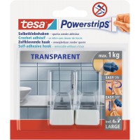 Tesa Powerstrips Crochet Jusqu'a  1 kg Transparent 15 mm x 81 mm x 130 mm + 4 Languettes LARGE Transparent/Blanc