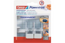 Tesa Powerstrips Crochet Jusqu'a  1 kg Transparent 15 mm x 81 mm x 130 mm + 4 Languettes LARGE Transparent/Blanc